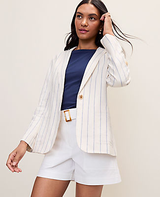 Ann Taylor Weekend Striped Blazer in Linen Blend