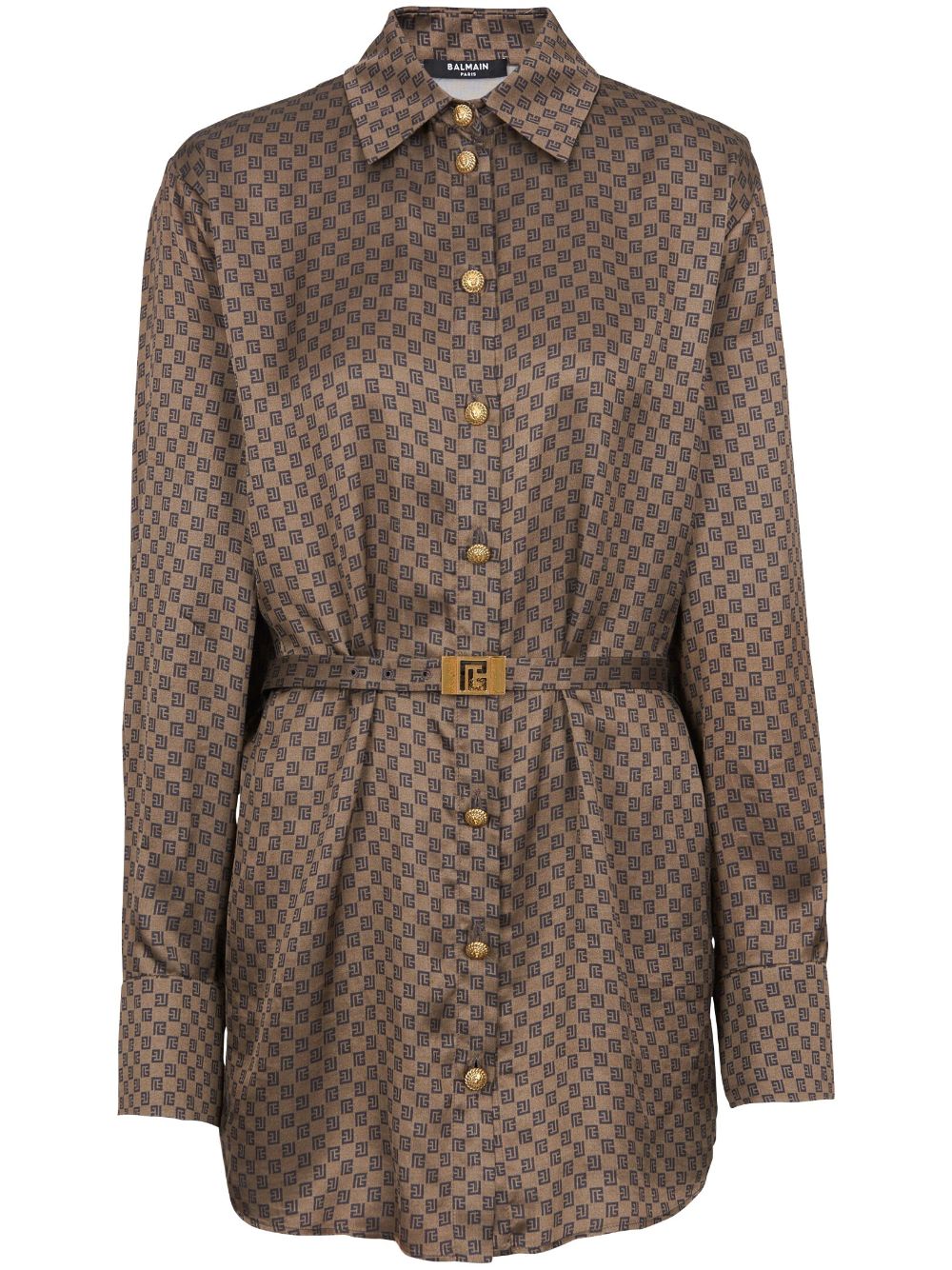 Mini monogram-print silk shirt - Brown