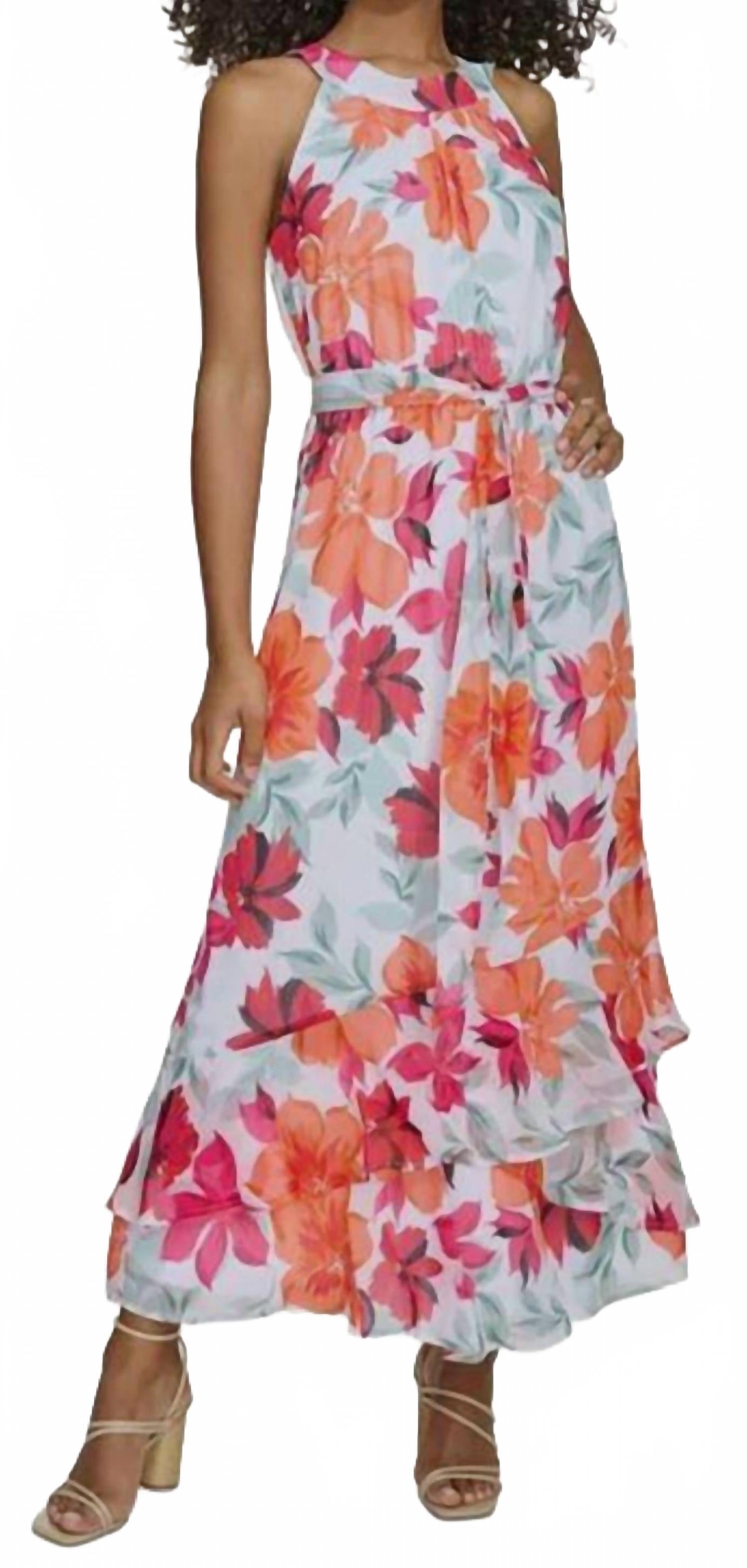 Floral-Print Halter Maxi Dress In White Multi