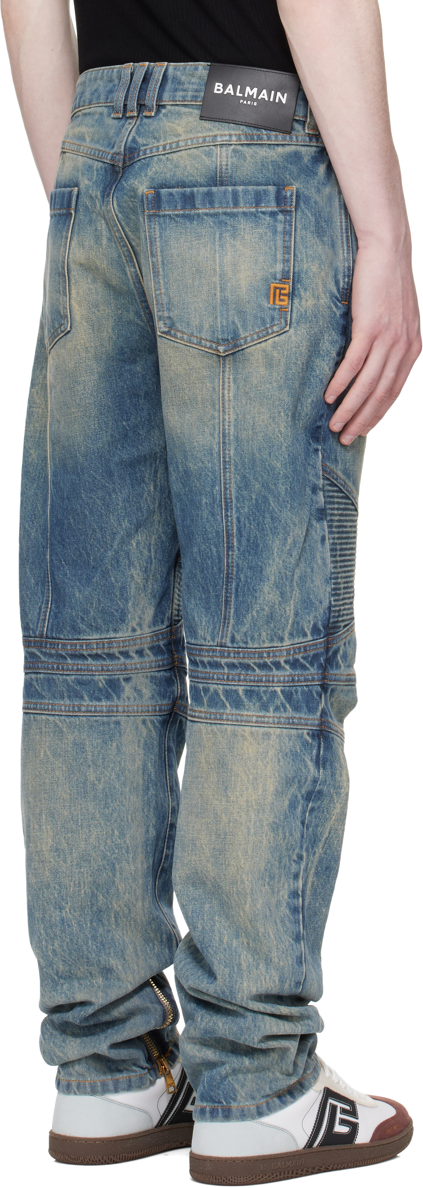 Blue Vintage Denim Biker Jeans
