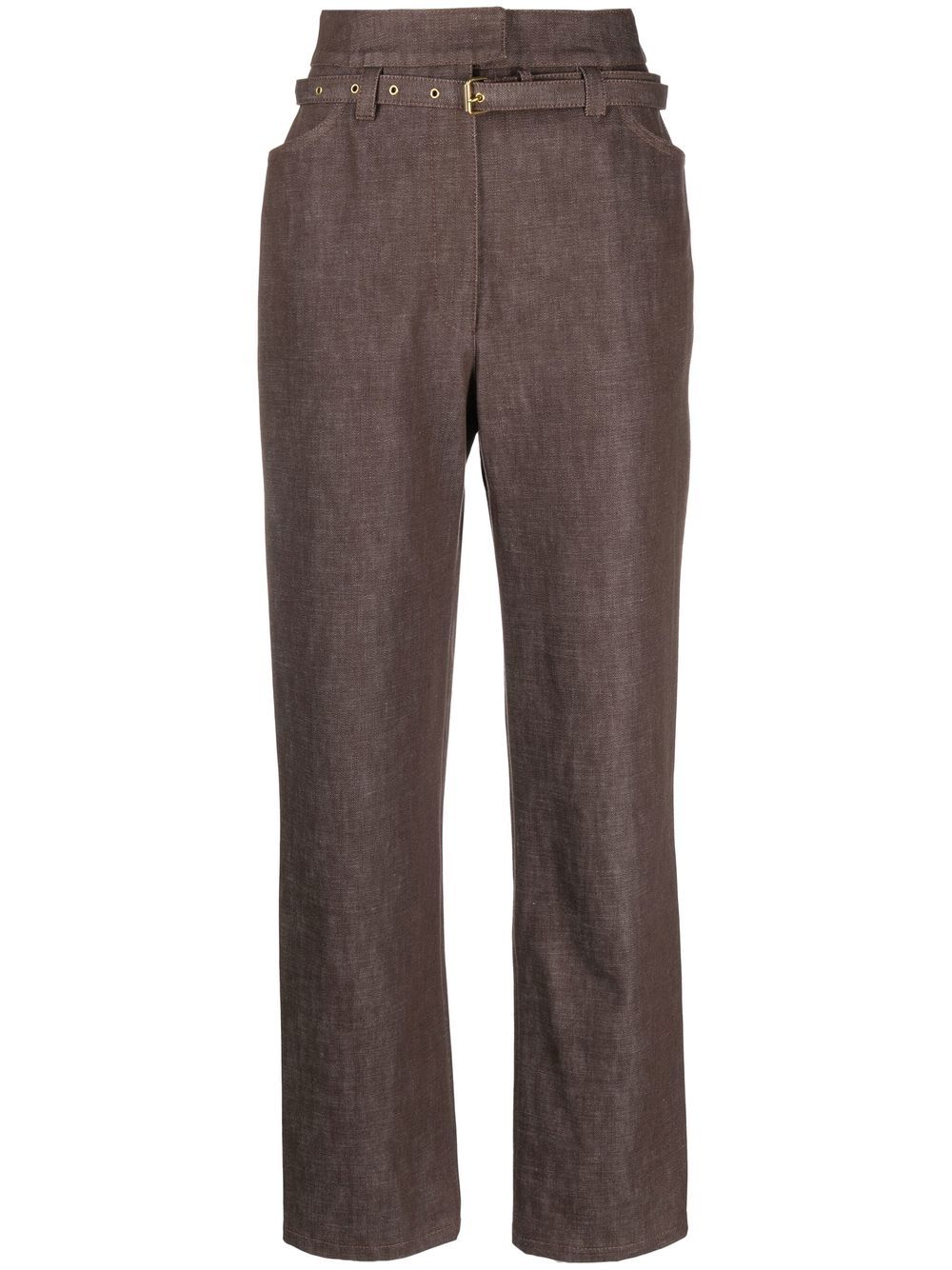 Belted-waist tailored trousers - Brown