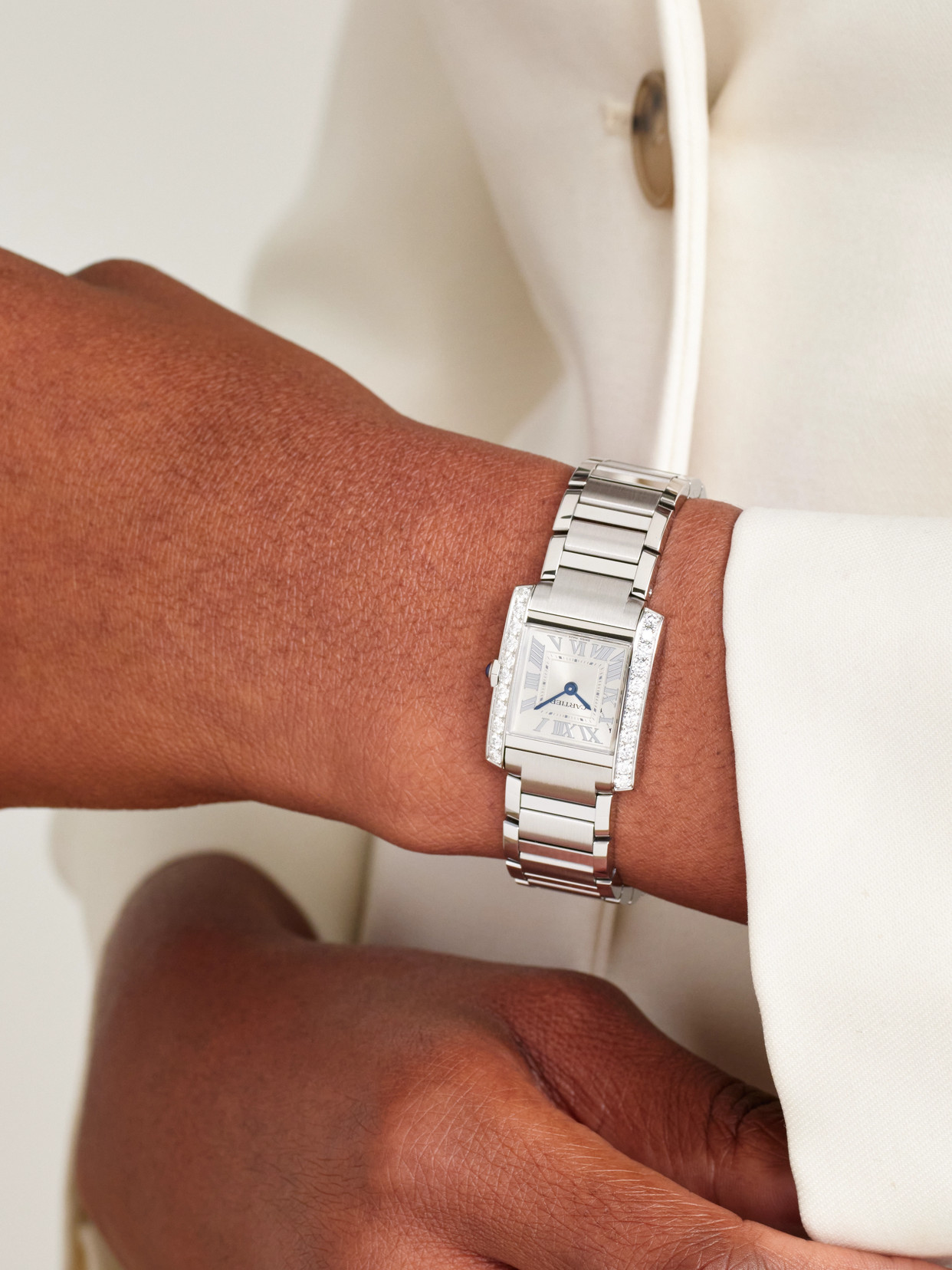 Tank Française 25.7mm Small Stainless Steel And Diamond Watch - Gray