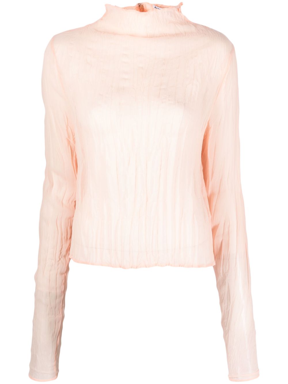 Crinkled-finish semi-sheer blouse - Pink