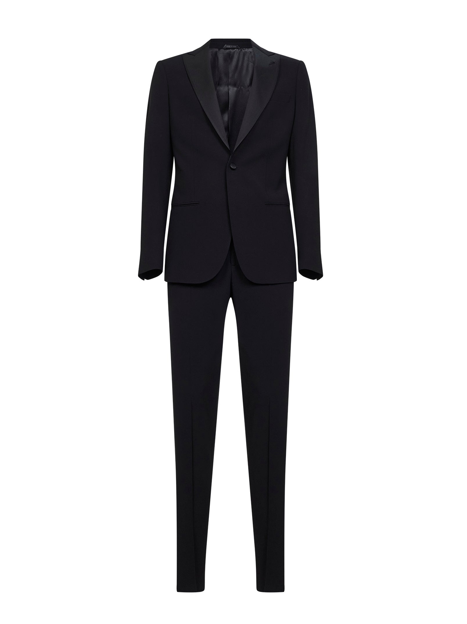 Virgin Wool Tuxedo Pant Suit — Black