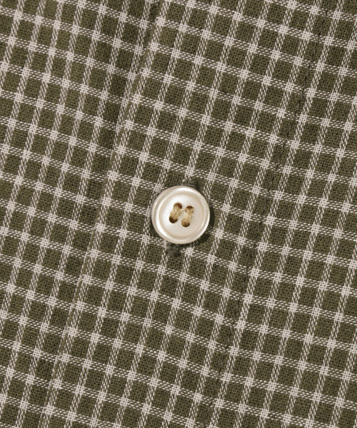 Flower Embroidery Crop Check Shirt_Khaki