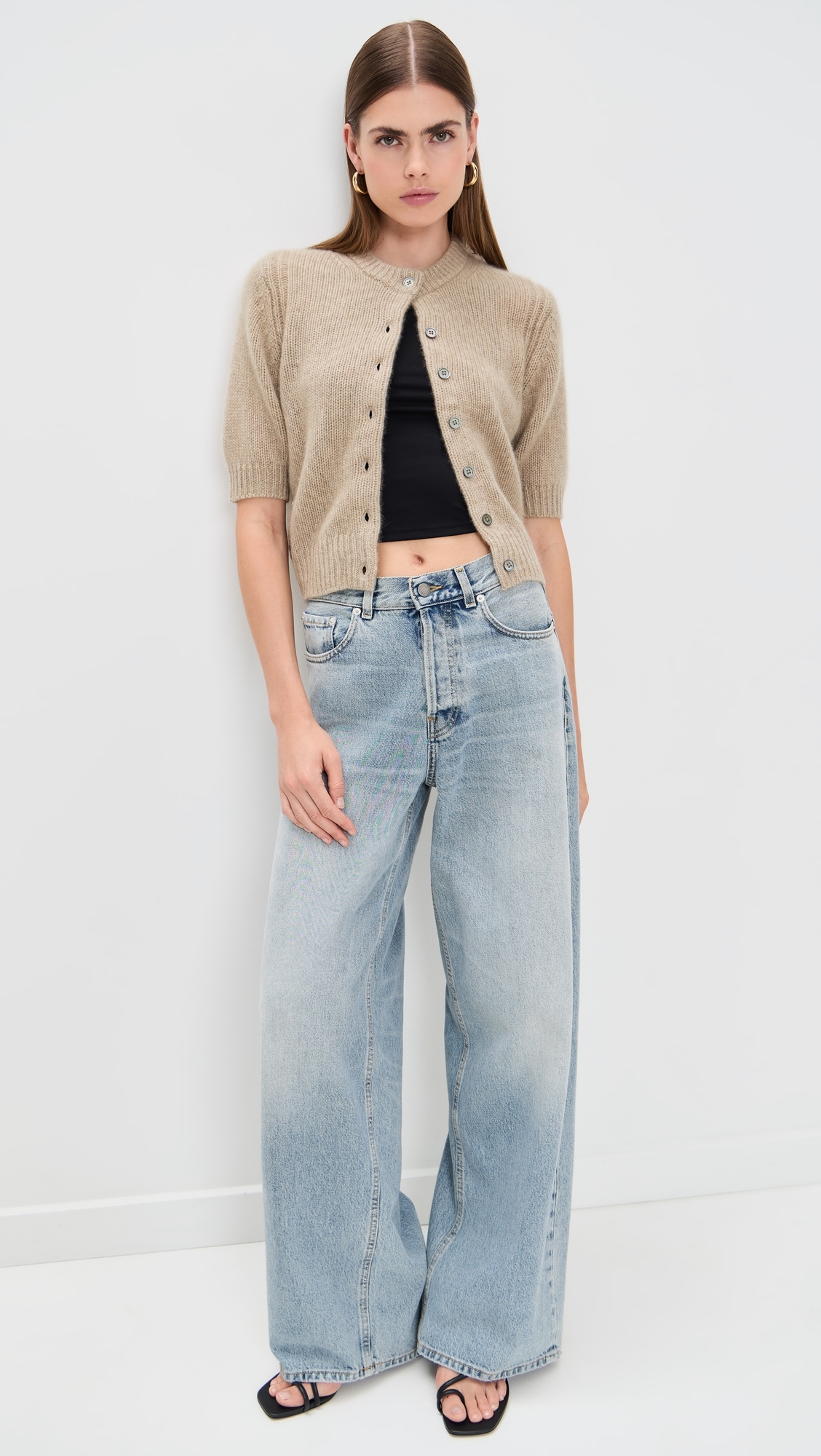 Cashmere Elbow Sleeve Cardigan Taupe Heather