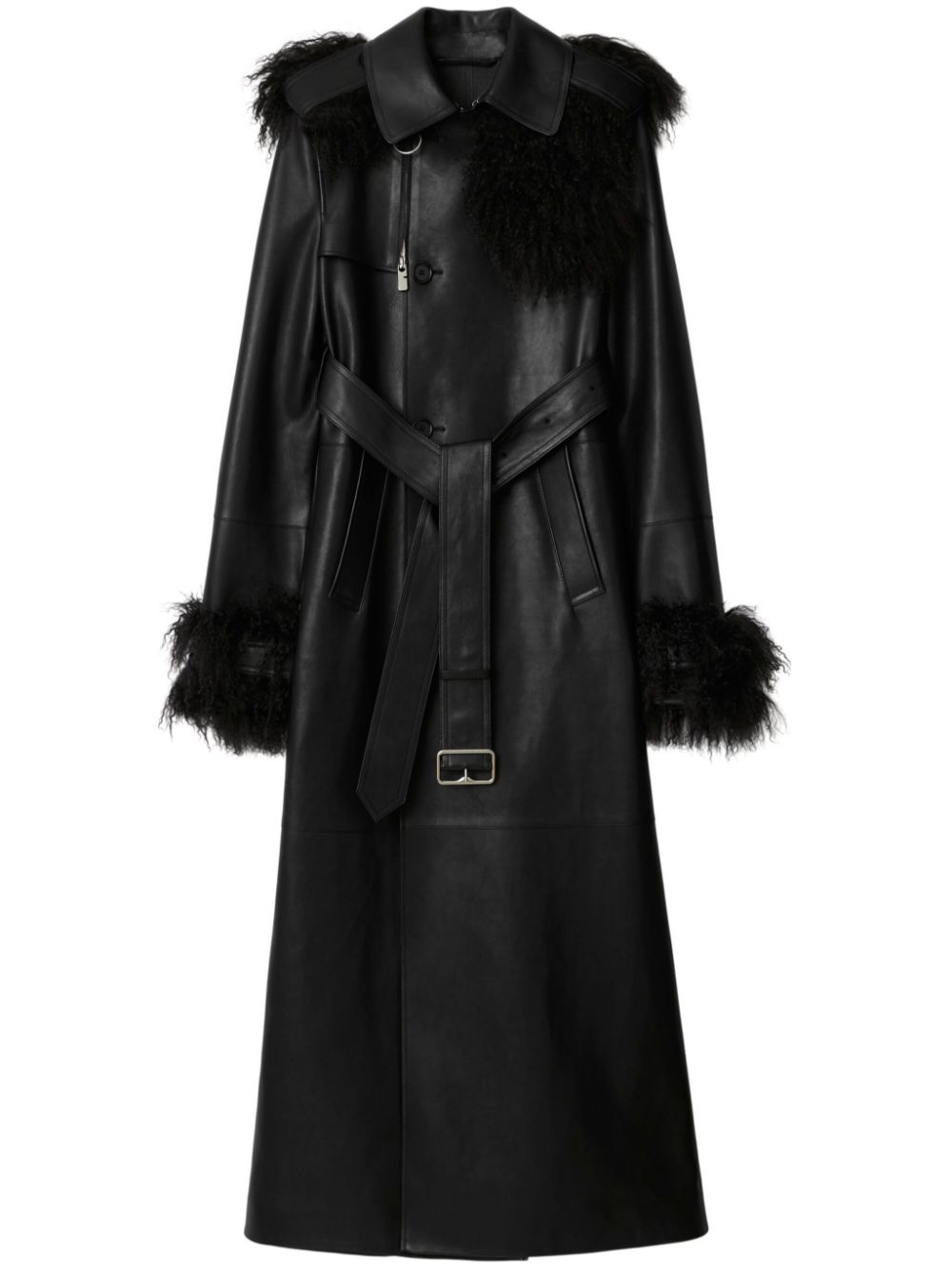 Long leather trench coat - Black