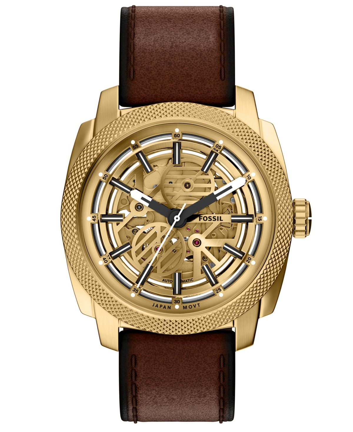 Men's Machine Automatic Brown Leather Watch, 45mm - Brown