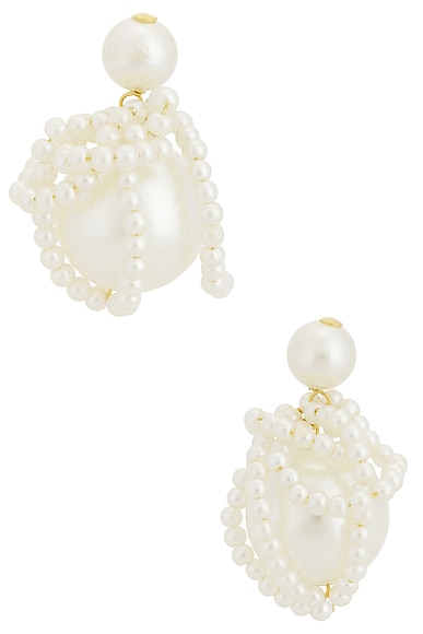 Completedworks Faux Pearl Earrings in 8k Gold Plated - White,Metallic Gold. a