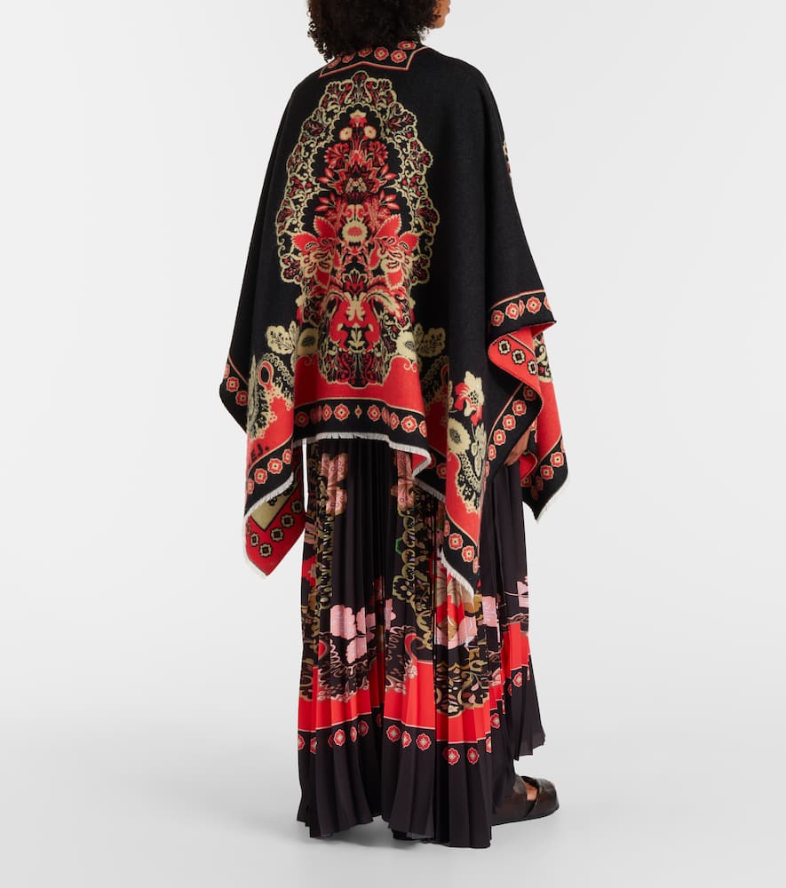Soul printed wool and silk poncho