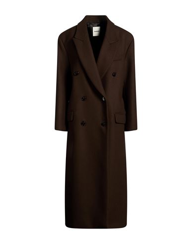 Woman Coat Dark brown Size 10 Wool, Polyamide