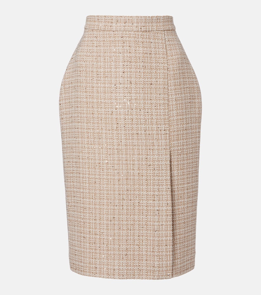 Checked sequined tweed midi skirt