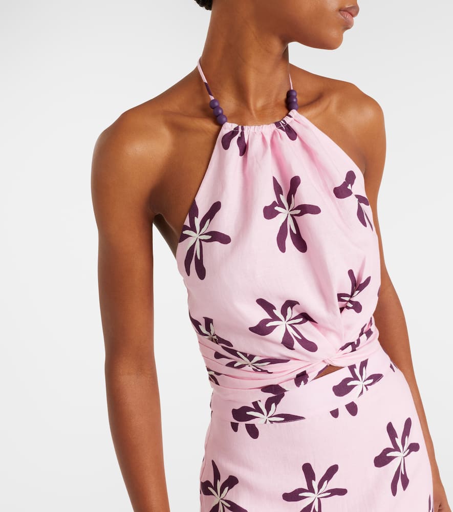 Lodi floral halterneck linen crop top