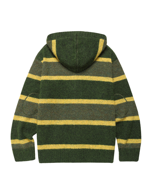 STRIPE KNIT HOODIE ZIP-UP KHAKI