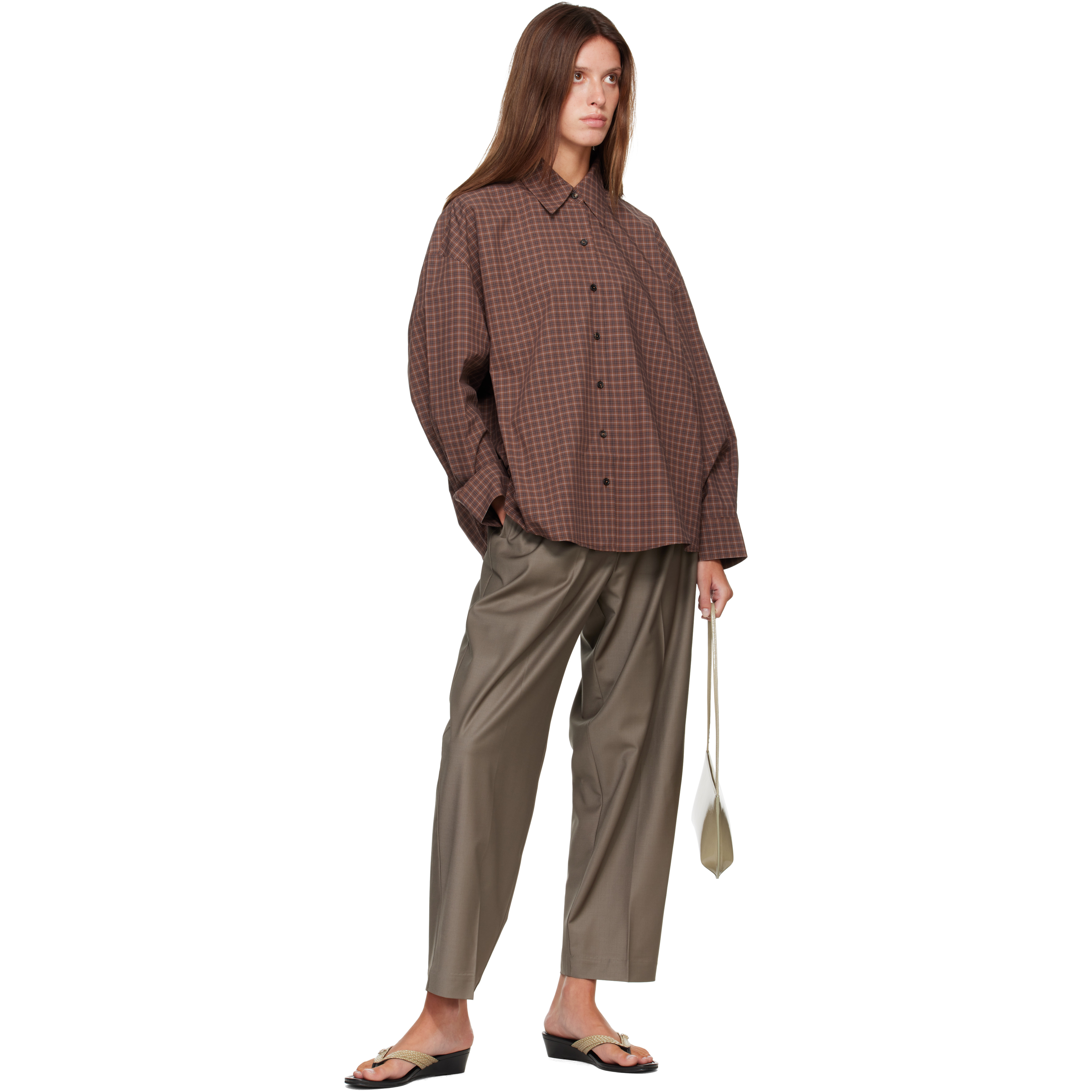 Brown Checked Oversized Shirt