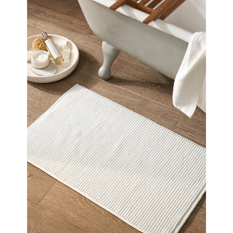 White Narrow-rib Cotton Bathmat 60cm x 60cm Bath Mat