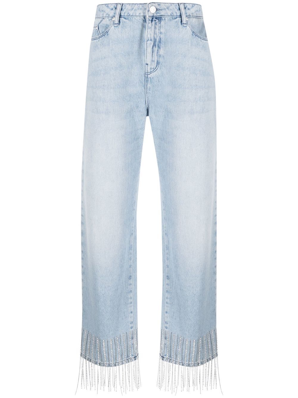 Fringe-detail cropped jeans - Blue