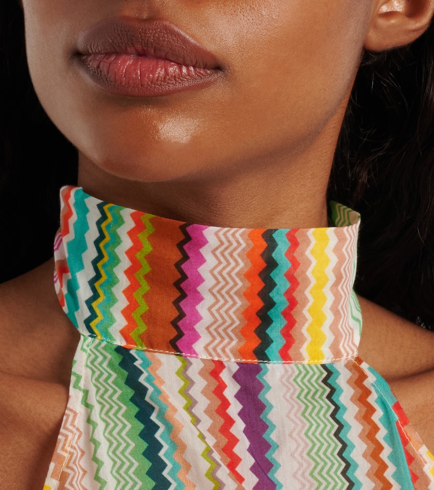 Striped halterneck cotton and silk top