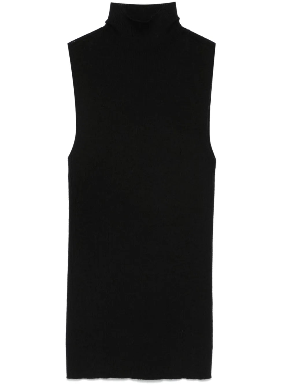 Virgin Wool Ribbed Knit Tank Top — Black