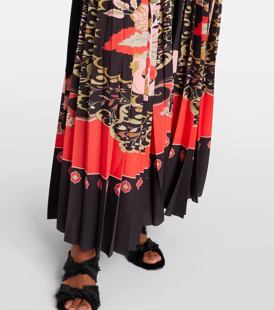 Accordion printed plissé maxi dress