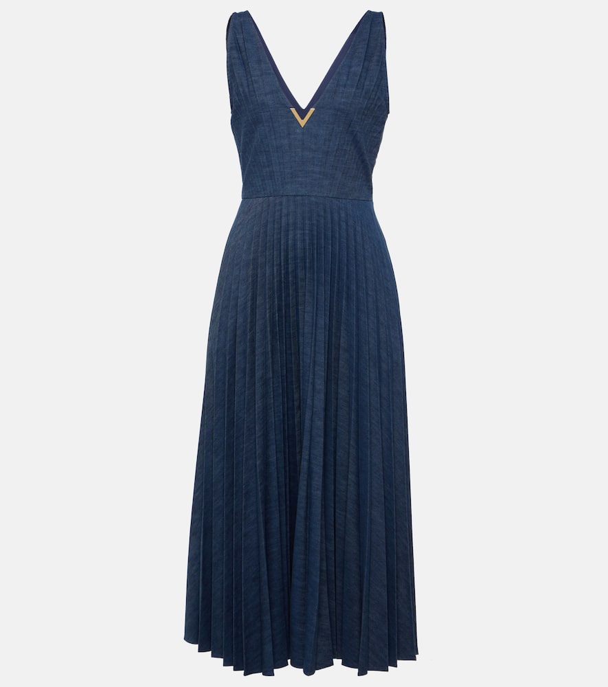 Valentino VGold plissé chambray maxi dress