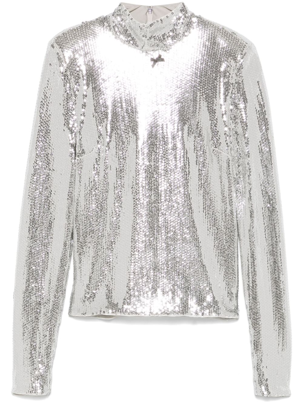 High-collar sequinned top - Silver
