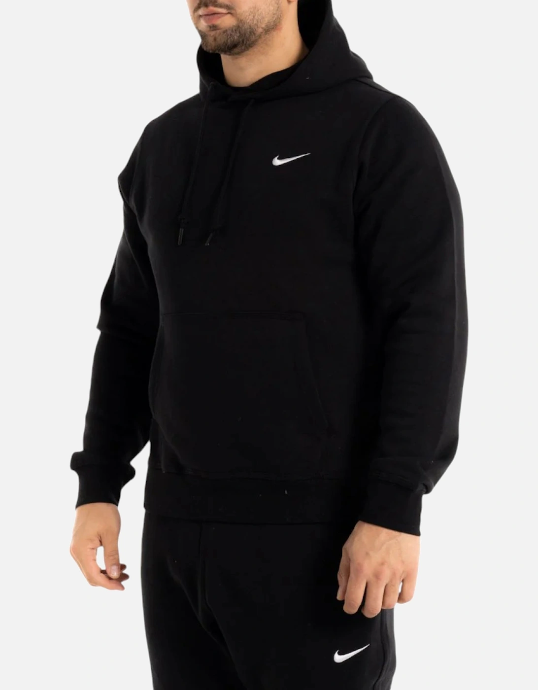 Men's Nike 611457 Mens Fleece Hoodie Swoosh Logo Overhead Hoody Pullover Sweatshirts - Black