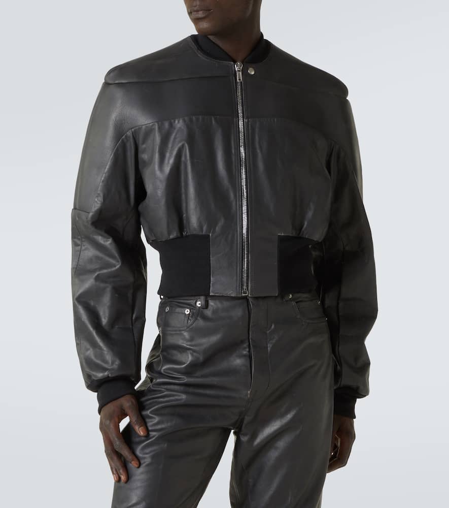 Girdered cropped leather jacket