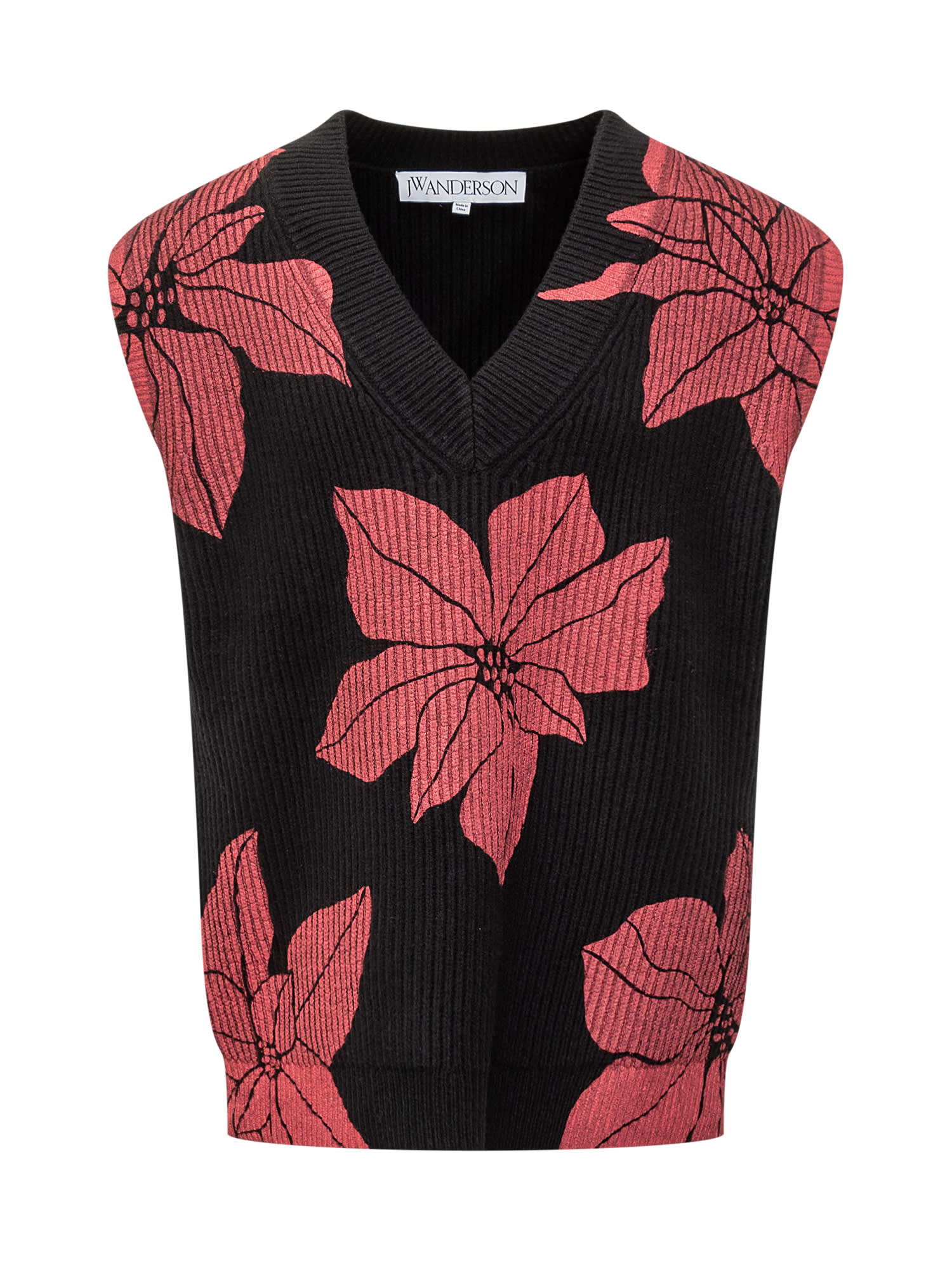 Floral-print sleeveless jumper - Black