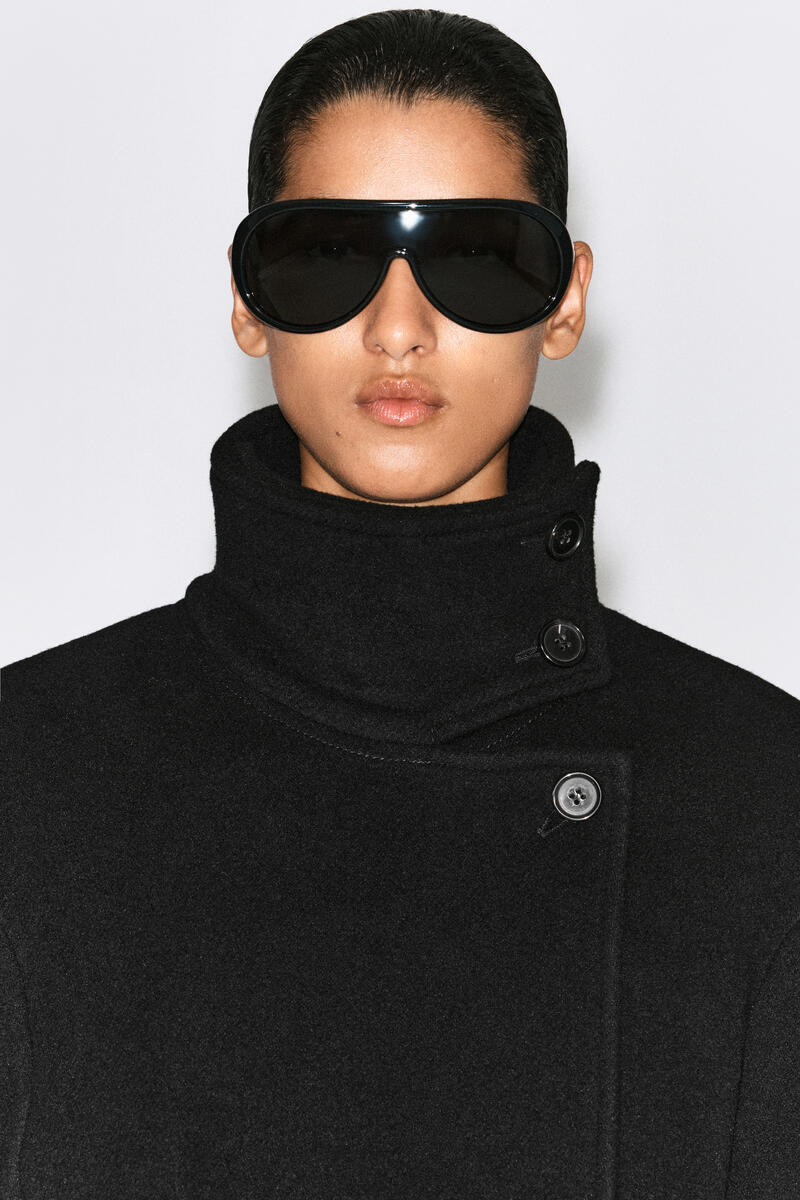Belted Wool-Blend Mock-Neck Coat