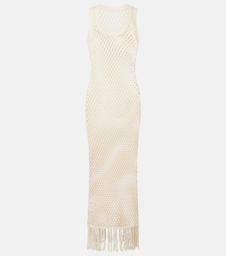 Ilaria fringed open-knit cotton maxi dress