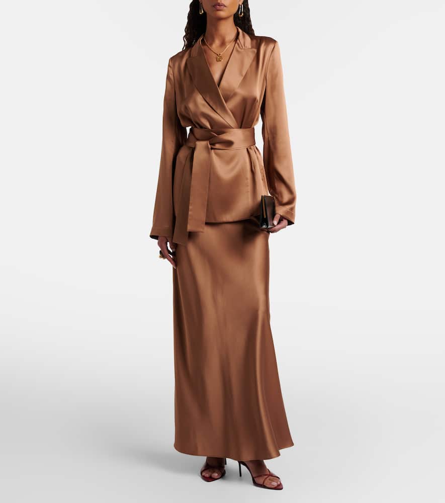 Archer double-breasted silk satin blazer