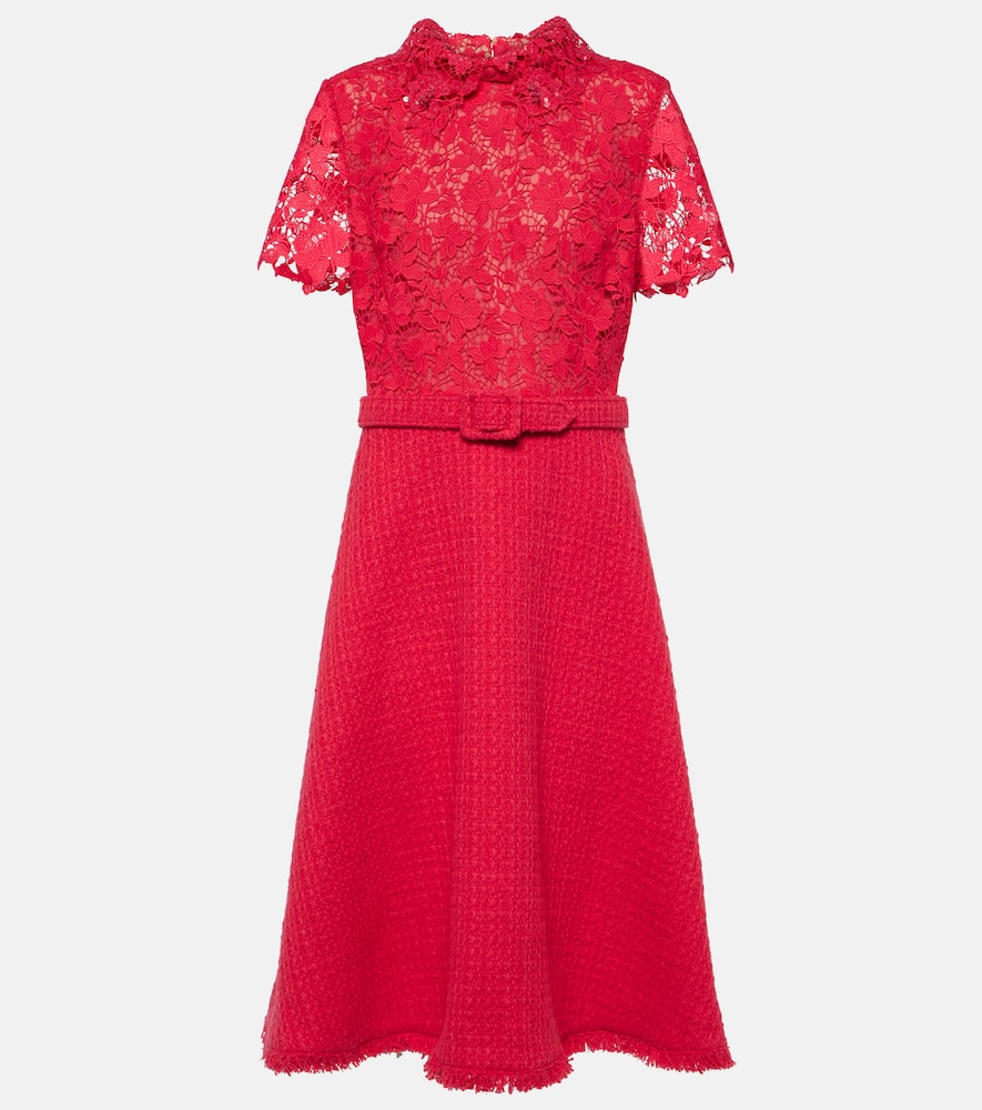 Gardenia guipure and tweed midi dress