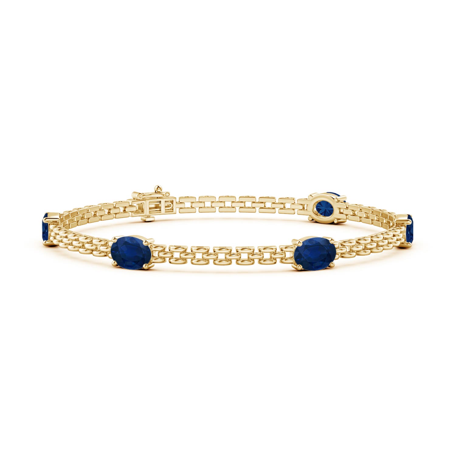 Angara 4.25 Carats Five Stone Oval Sapphire Station Link Bracelet in 14K Yellow Gold