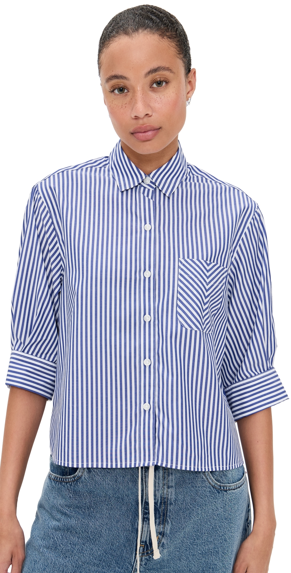 Lucia Stripe Poplin Shirt Navy Stripe