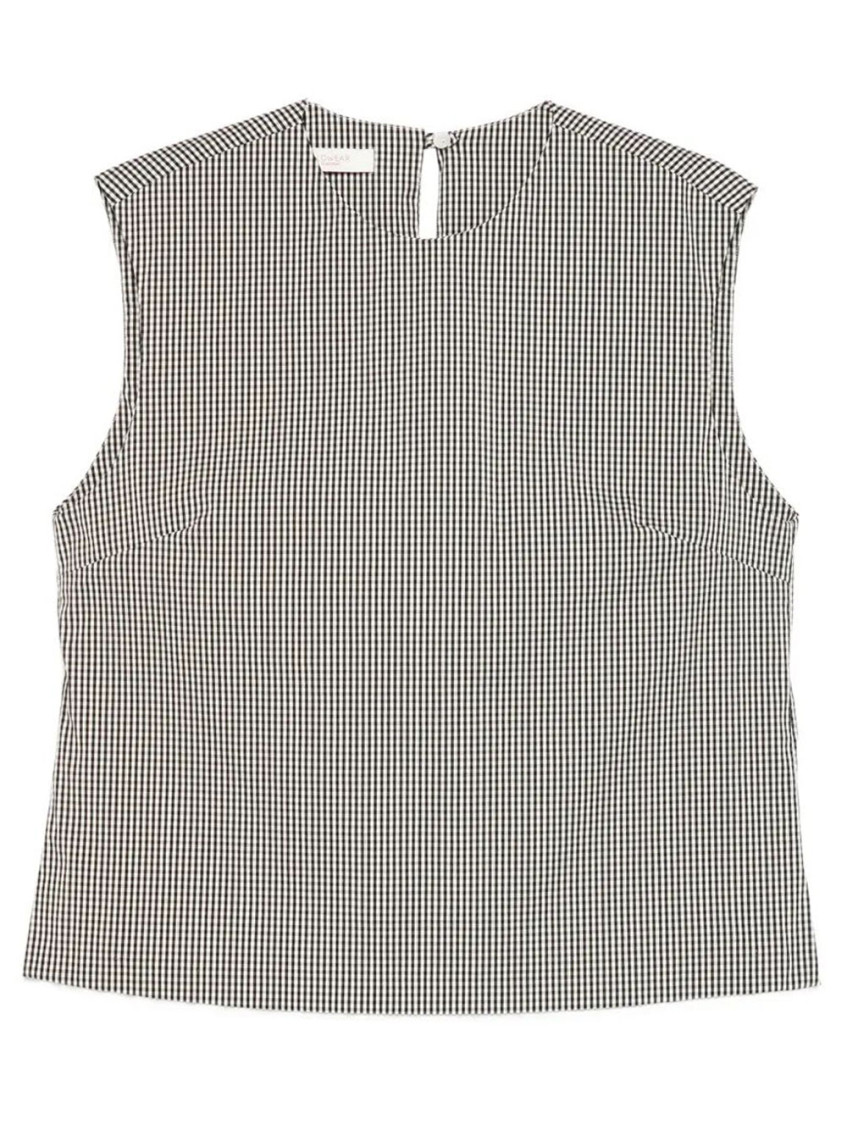 Grey Round Neck Check Pattern Top
