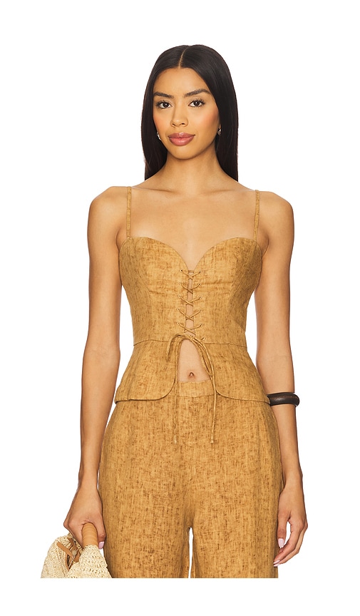 Usisi Sister Josie Linen Top in Tan.  XS. Also in L