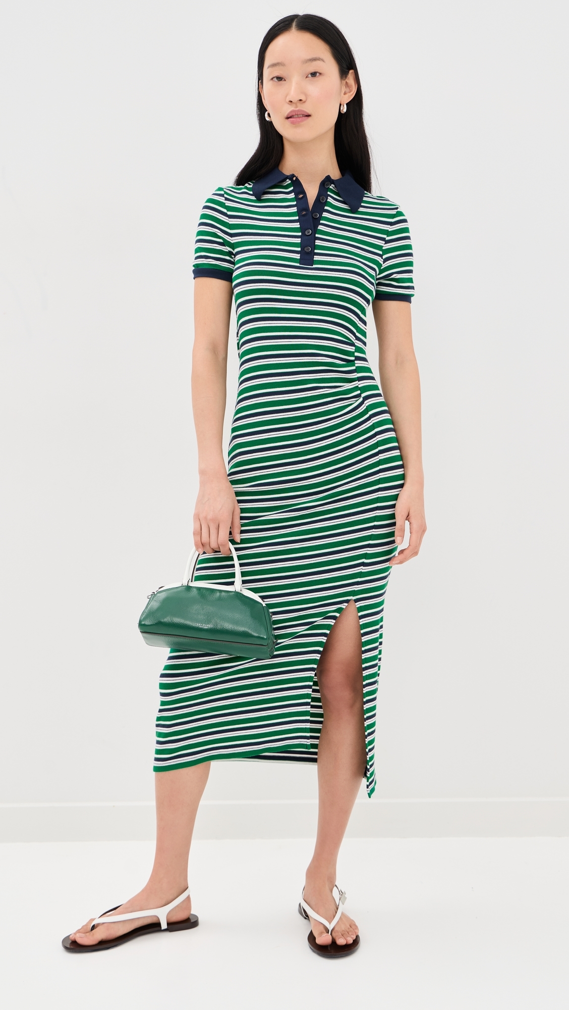Shelby Knit Polo Midi Dress Kelly Green Stripe