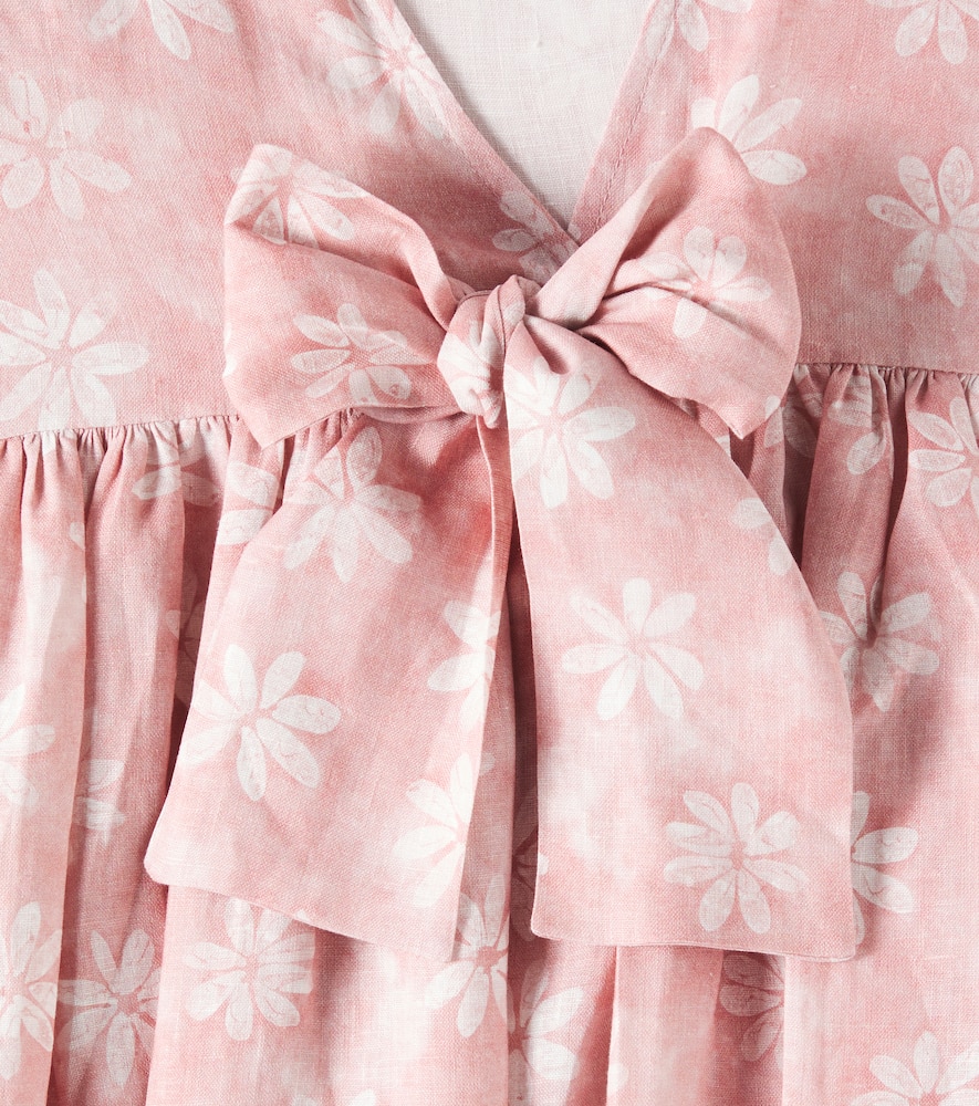 Floral ruffled linen dress