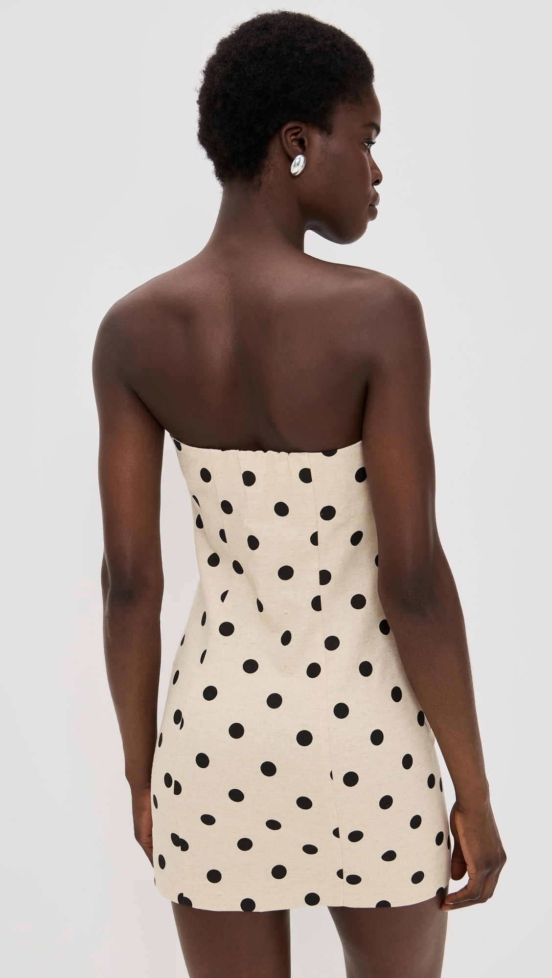 Endless rose Polka Dot Linen Strapless Dress Sand/Black