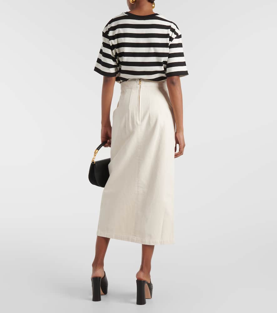 High-rise denim maxi skirt