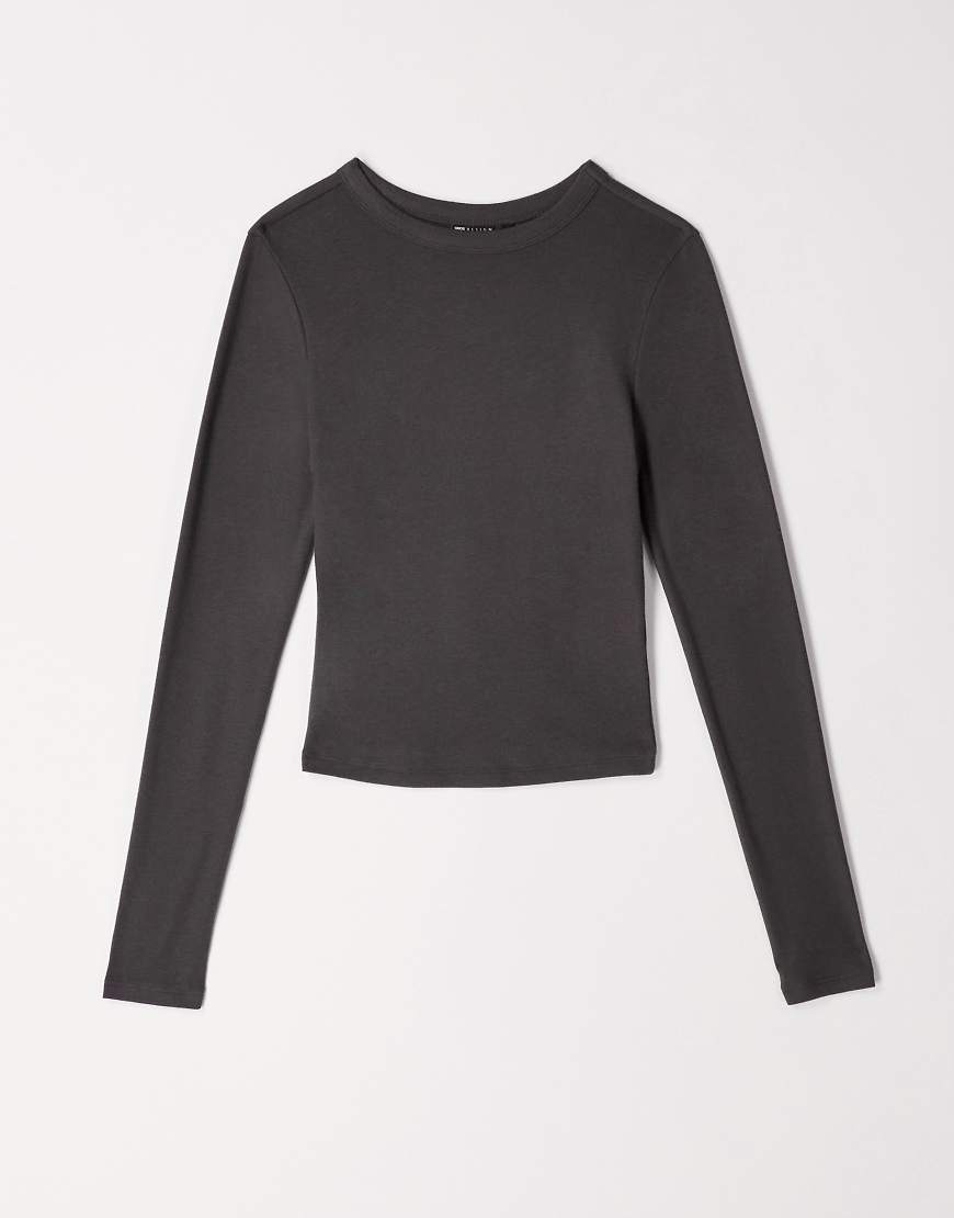 Soft long sleeve shrunken tee in raven-Grey