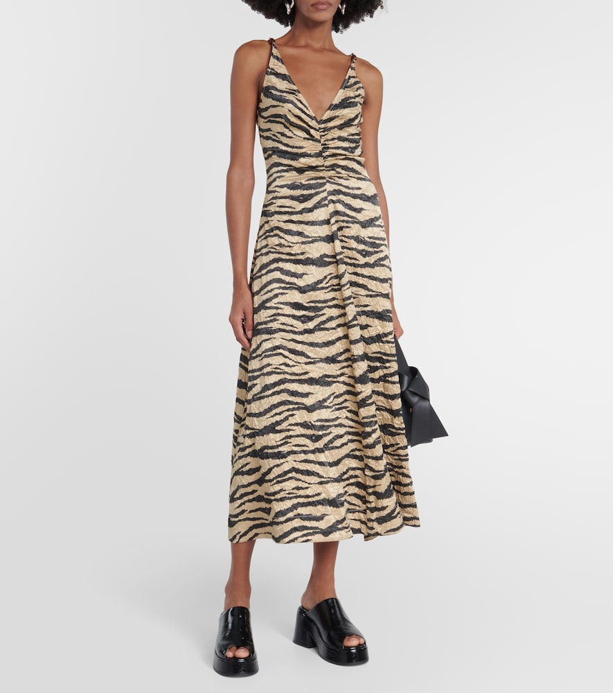 Ganni Printed satin slip midi dress