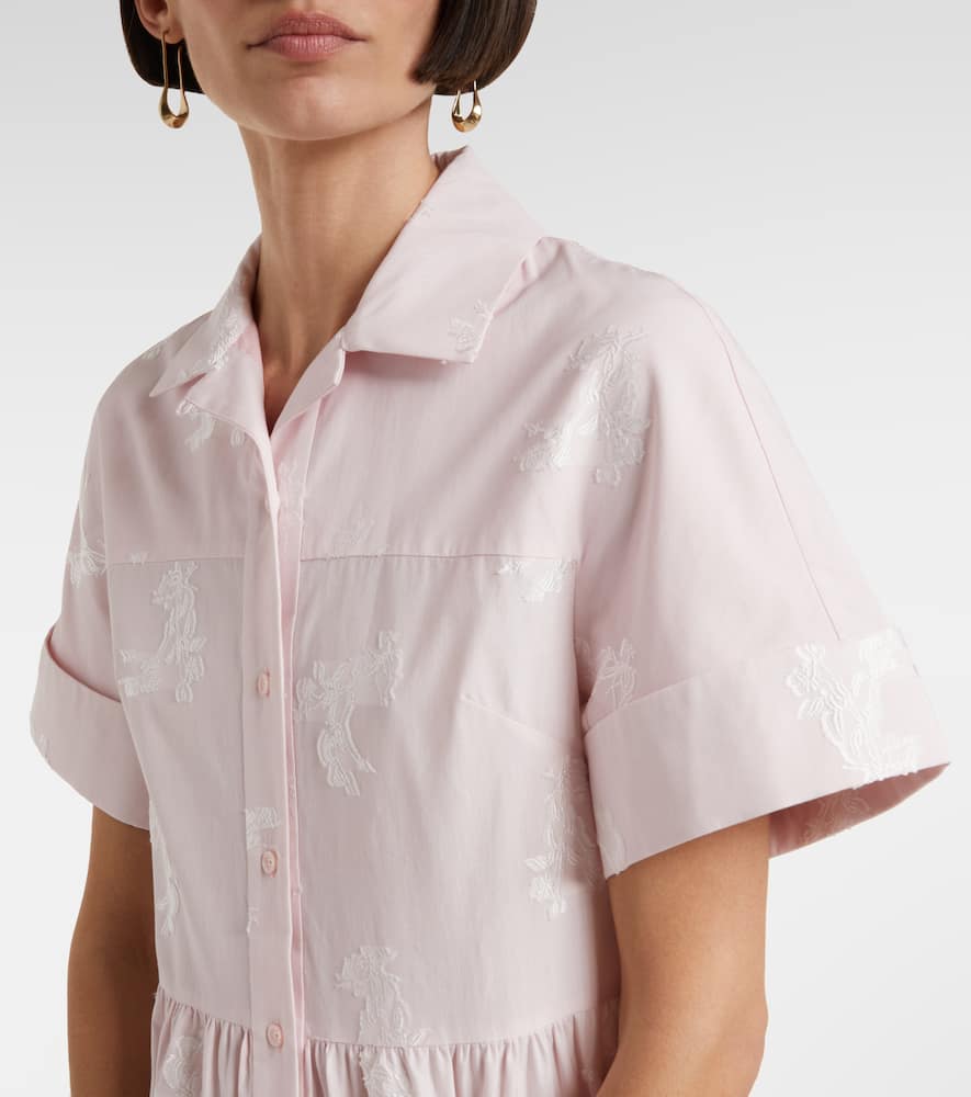 Embroidered tiered cotton shirt dress