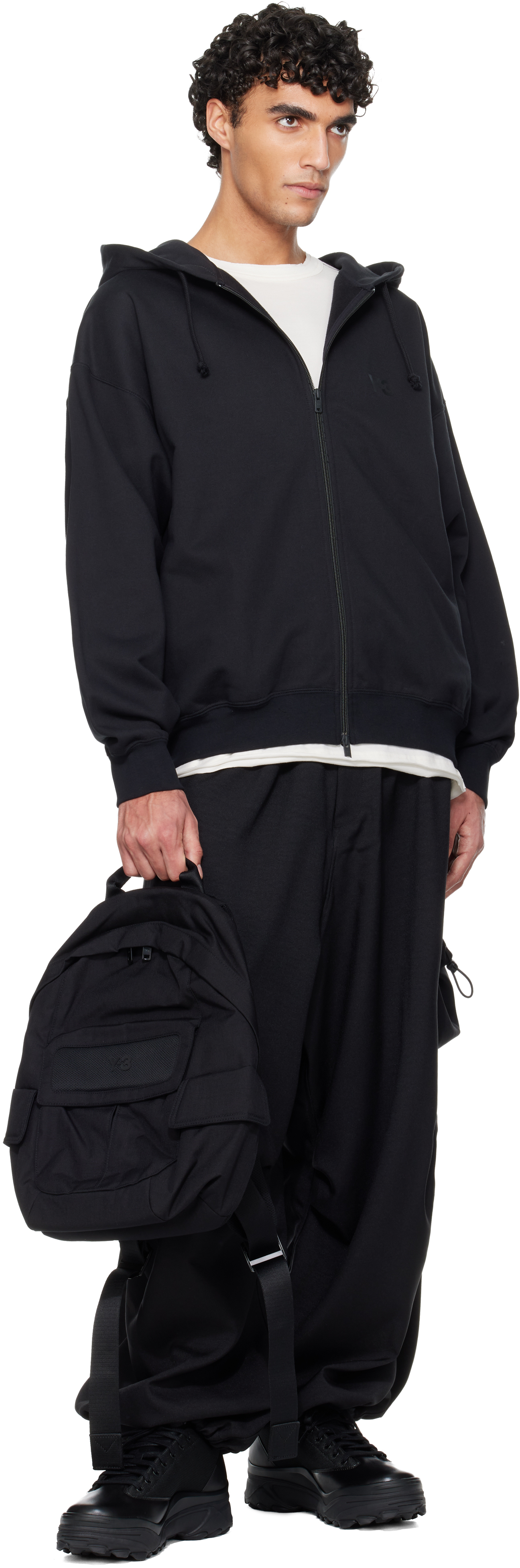 Black Brushed Terry Zip Hoodie