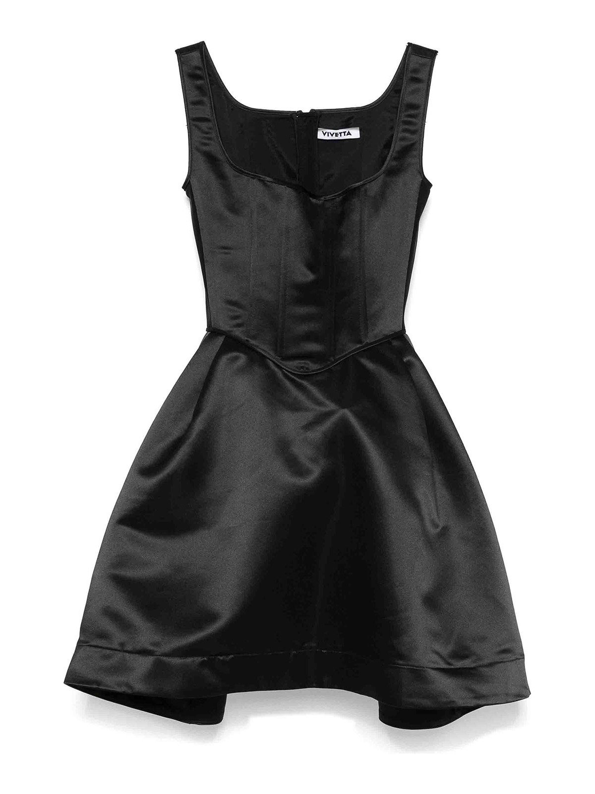 Black duchess satin mini bustier dress