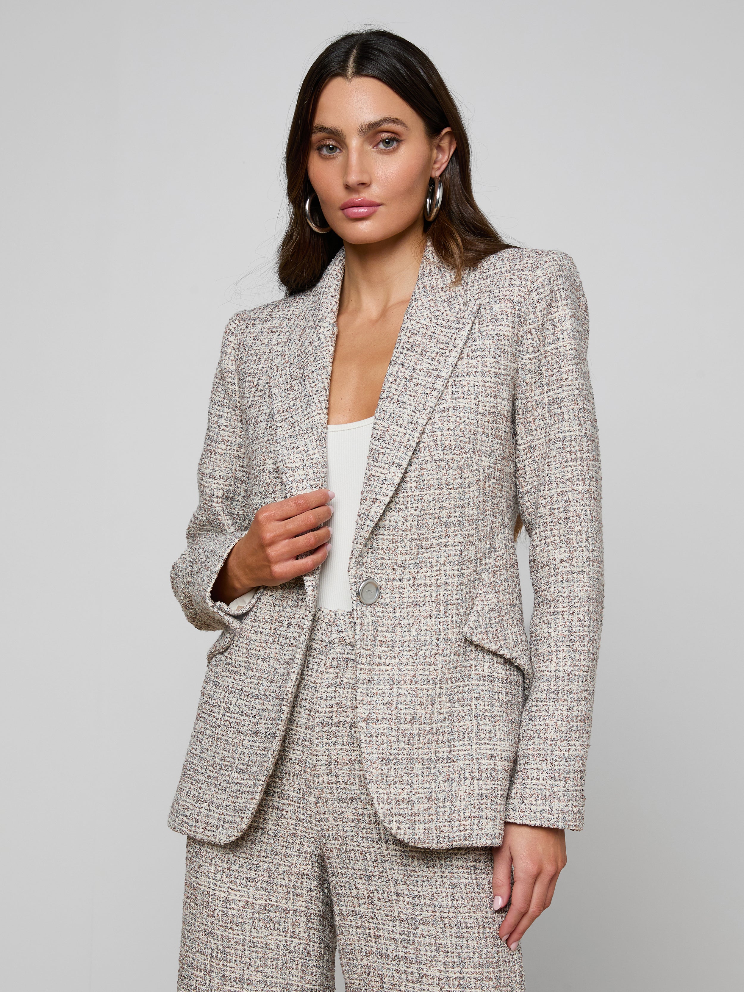 Chamberlain Tweed Blazer In Dusty Blue Multi Tweed