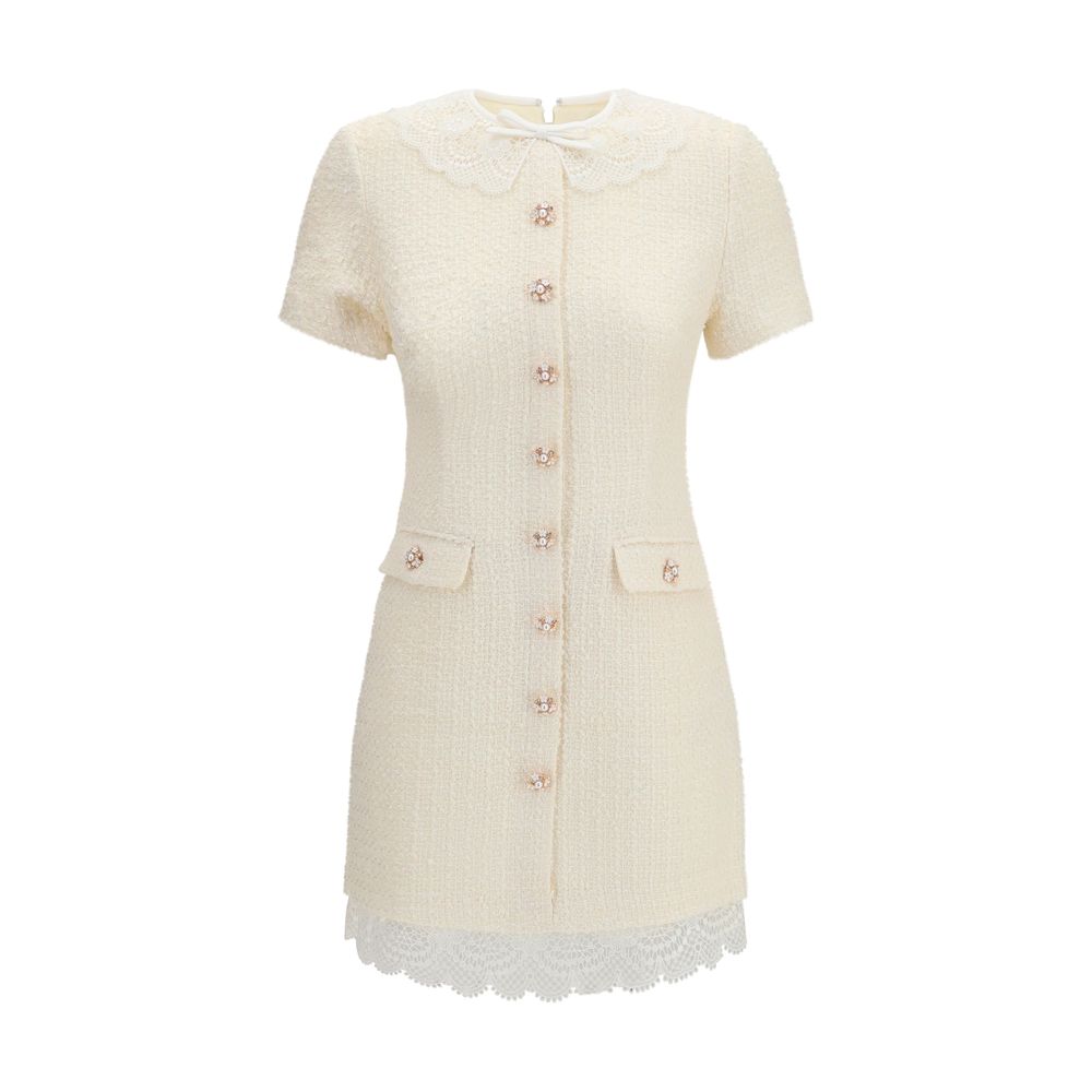 Bouclé Lace Mini Dress Dress — Beige
