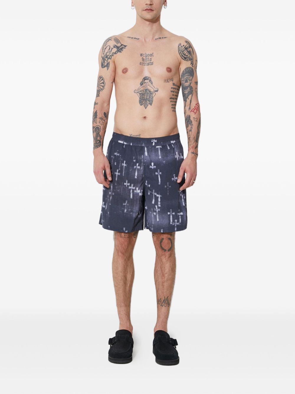 Cross-print swim shorts - Blue
