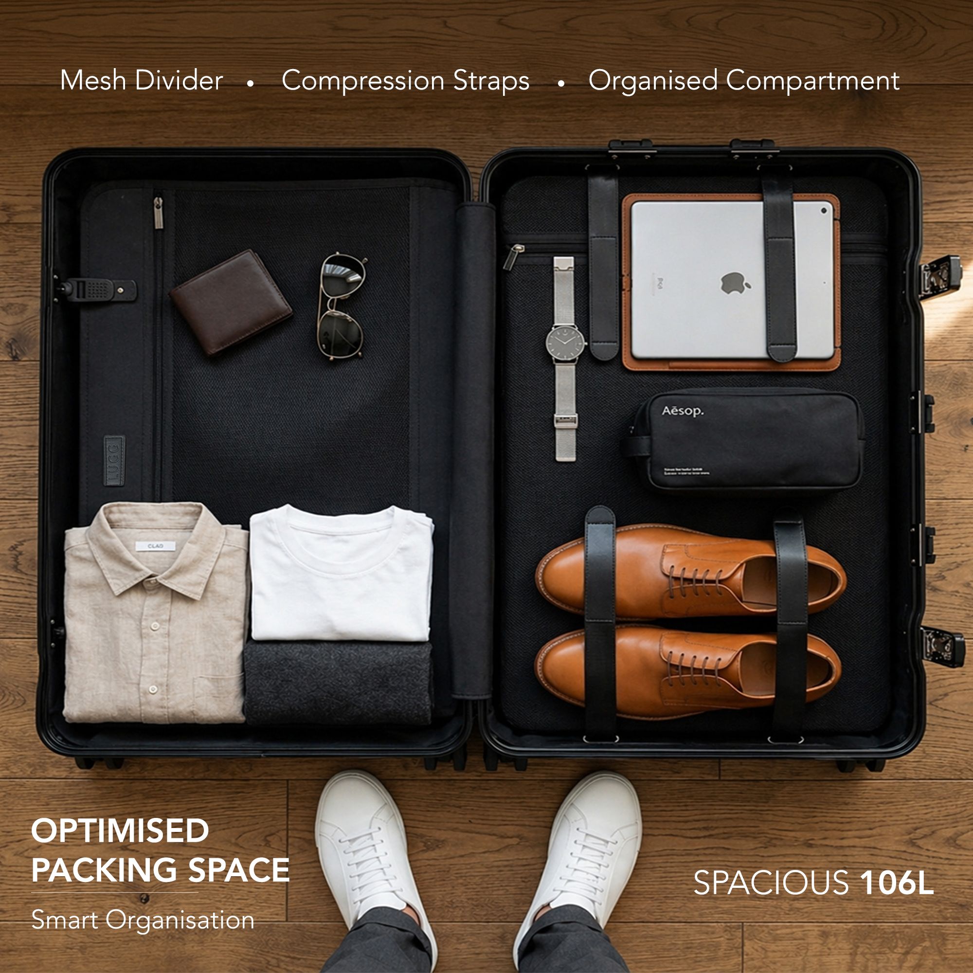 Lugg Solo Explorer 28” Suitcase, 106L 75X52X31Cm – 5 Year Warranty In Black